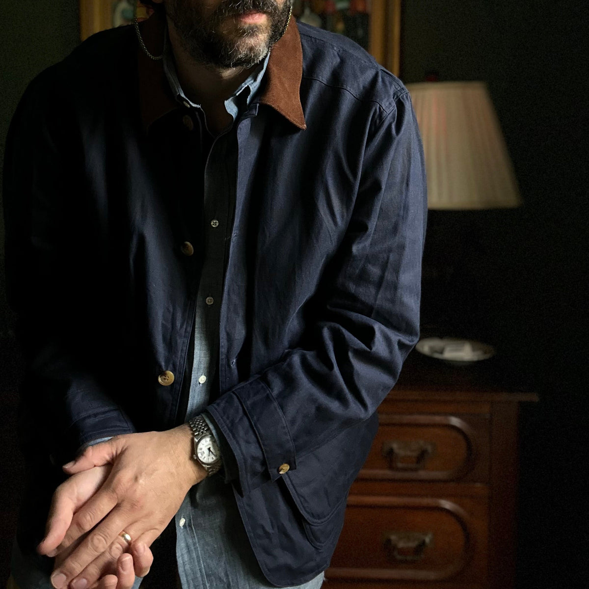 Navy Waxed Canvas Gamekeeper Jacket