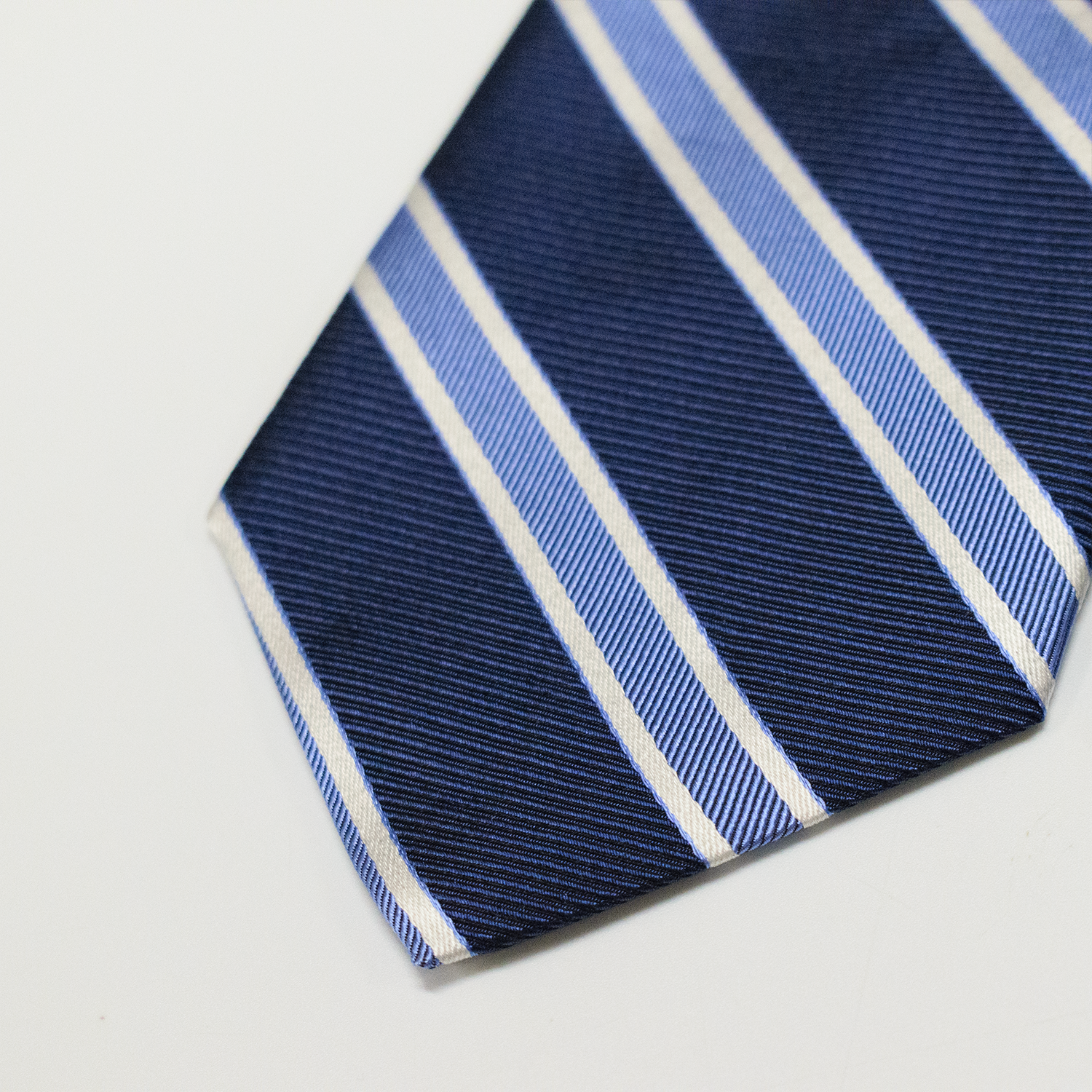 Navy / Blue/ Silver Triple Stripe Repp Tie