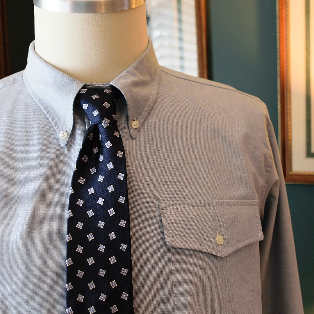 Blue Flap Pocket Six Button Oxford MTO Button Down Shirt