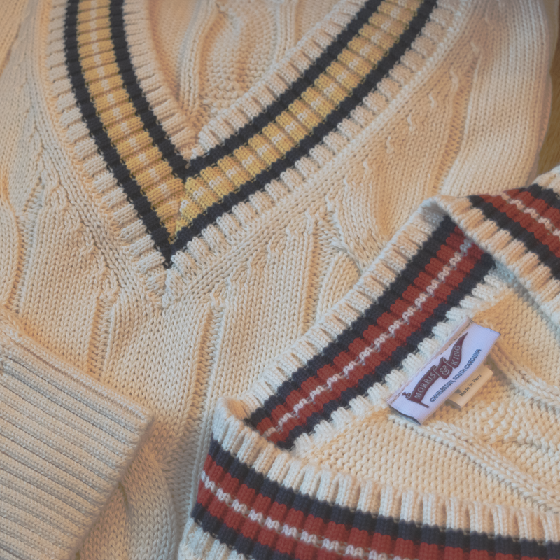 Cream Navy Red Classic Cricket Sweater Morris and King