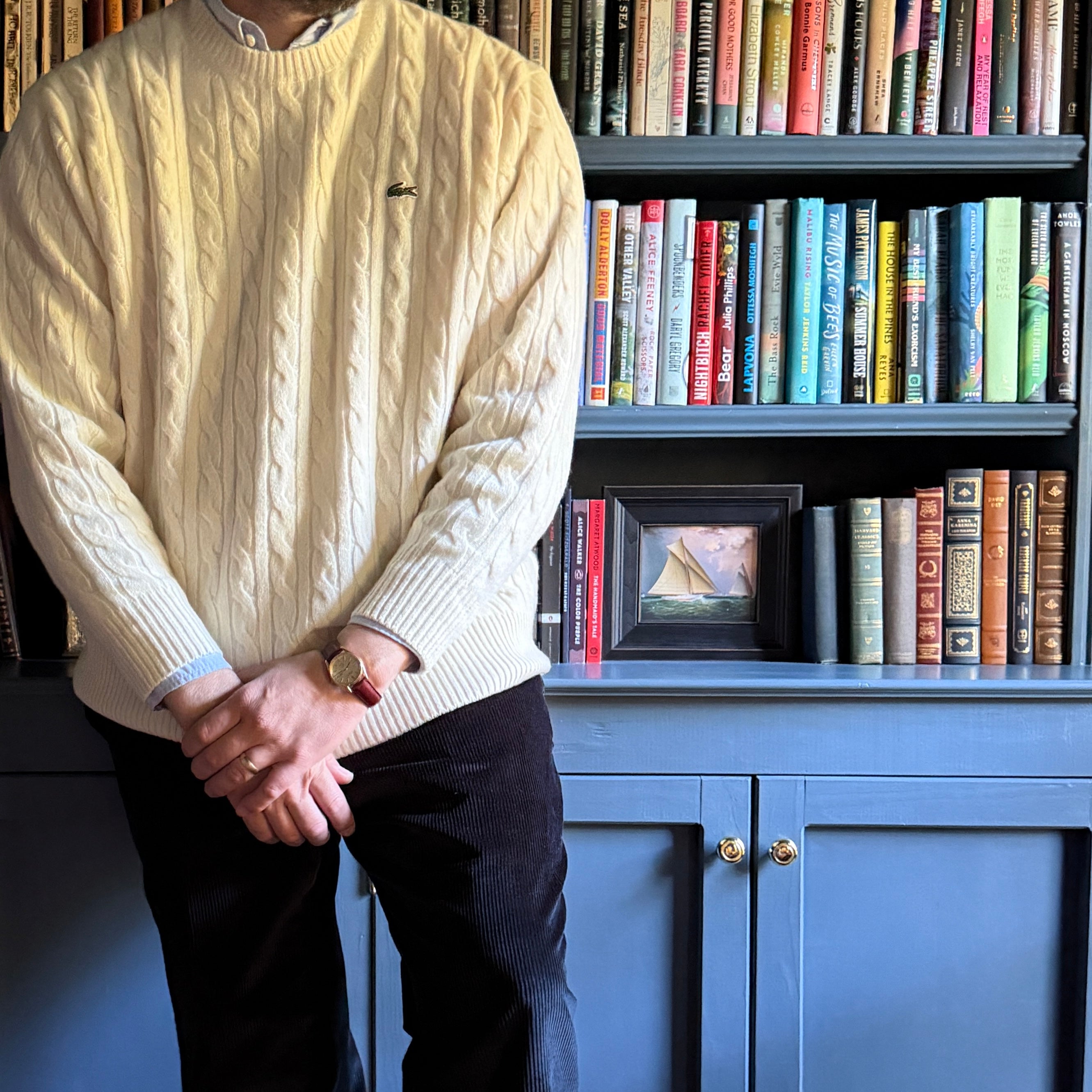 Cream Cable Knit Wool Crew Neck Sweater