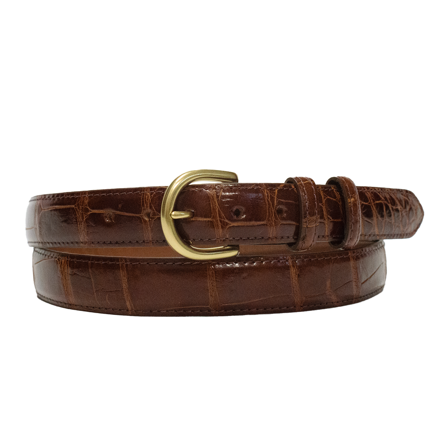 1" Cognac Glazed Alligator Classic Leather Belt