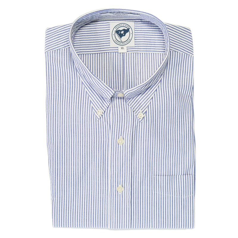 Morris & King Navy / White Seersucker Button Down Shirt - Classic Fit
