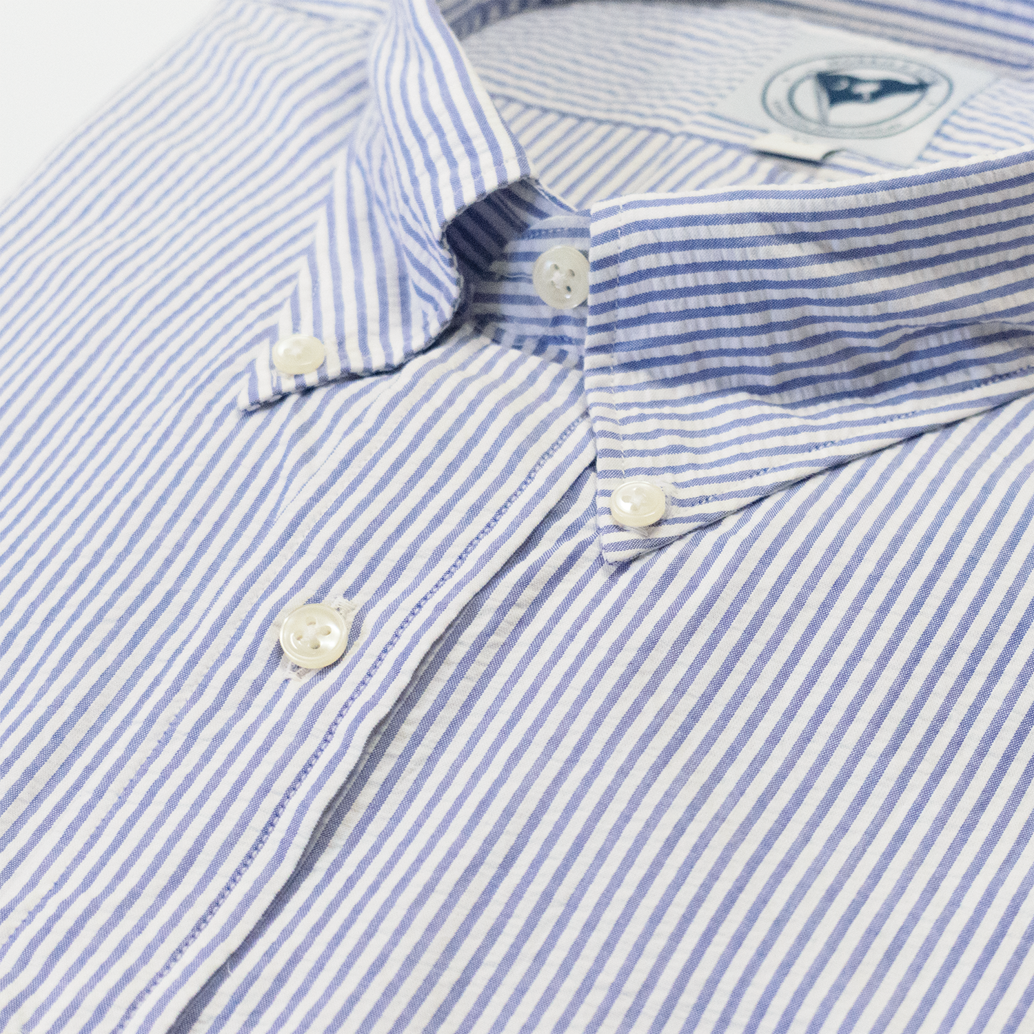 Navy / White Seersucker Button Down Shirt - Classic Fit