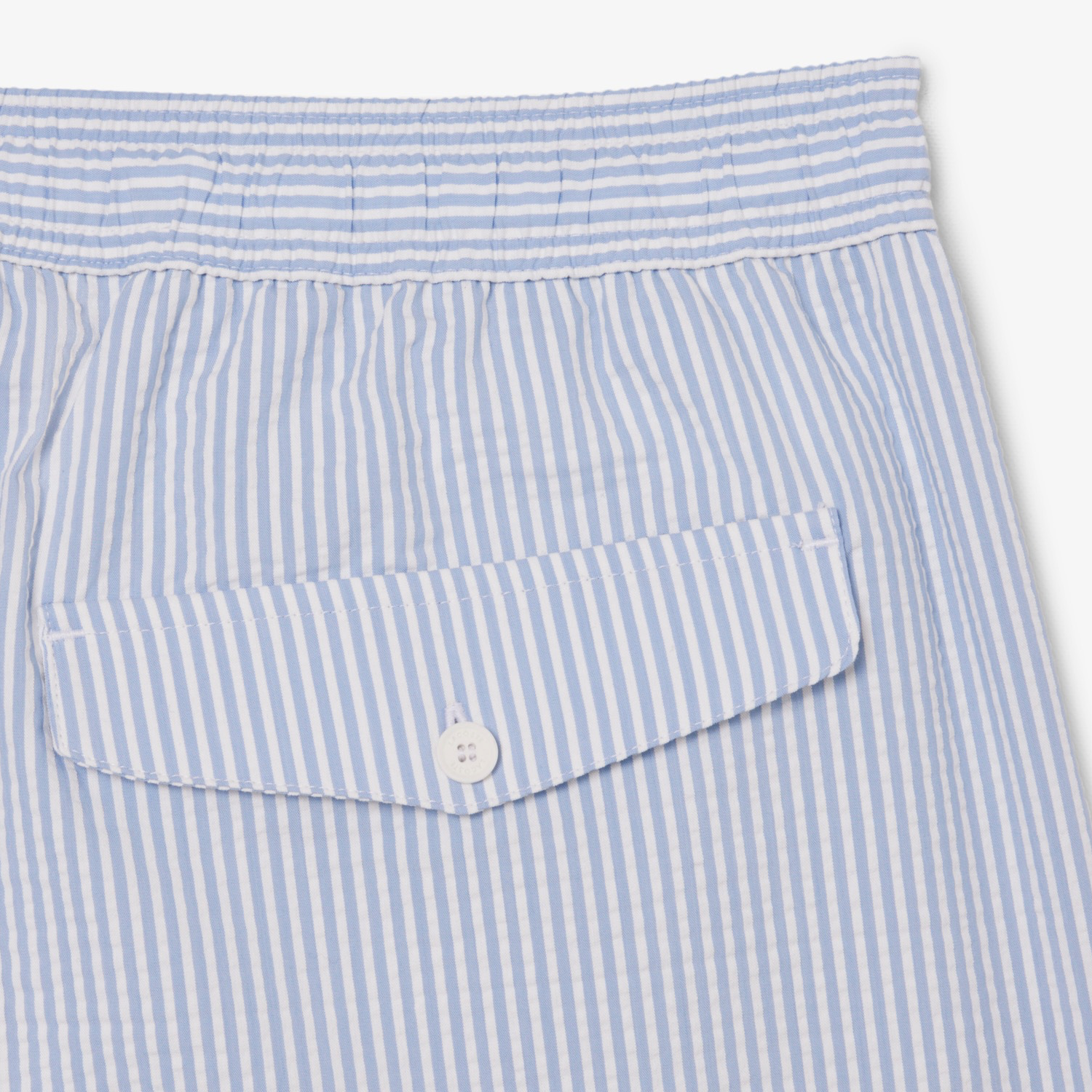 White / Light Blue Mid Length Striped Textured Swim Trunks
