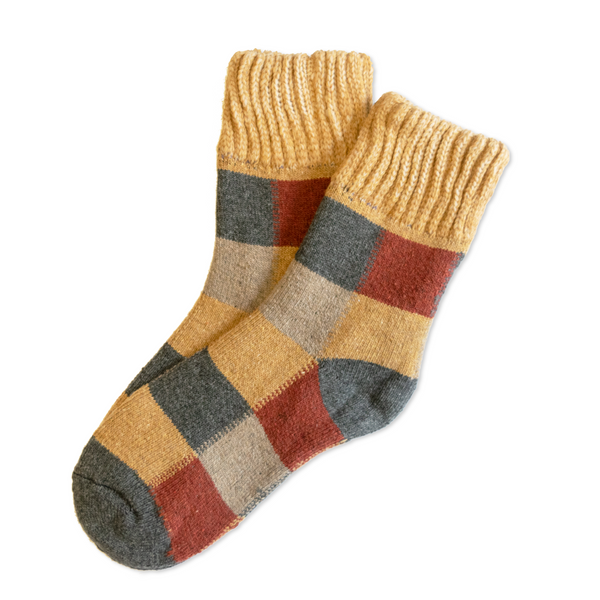 Camel/Burgundy Speckled Donegal Patchwork Socks
