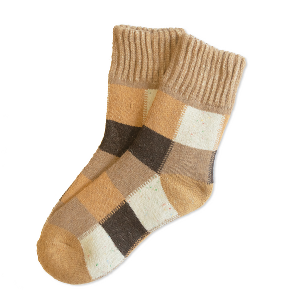 Camel/Oatmeal Speckled Donegal Patchwork Socks