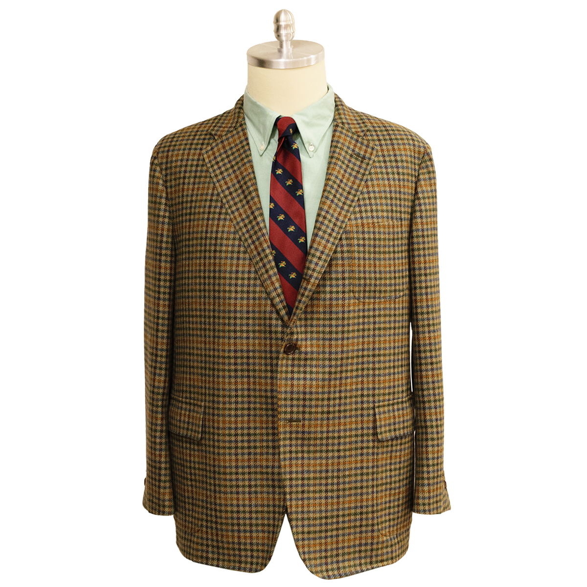 Rust & Cobalt Wool Cashmere Houndstooth Triple Patch Pocket Sport Coat - Made To Order