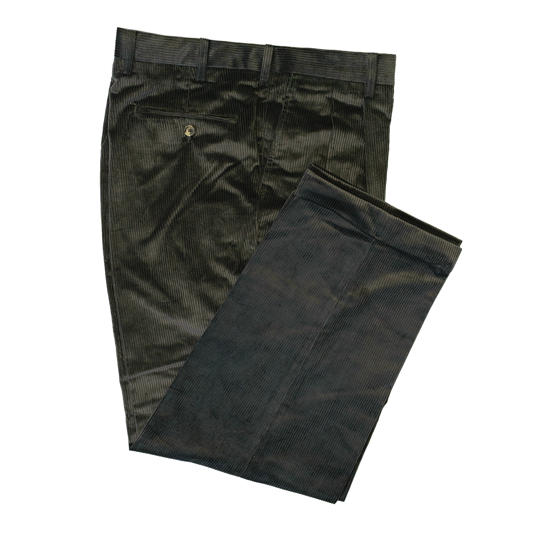 Charcoal Pleated Italian Corduroy Trousers - Classic Fit