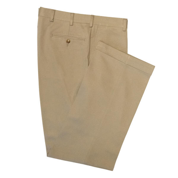 Khaki Cotton Twill Trousers - Classic Fit