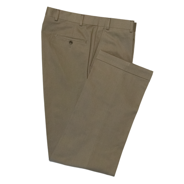 Olive Cotton Twill Trousers - Classic Fit