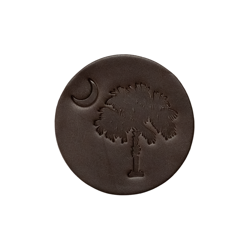 Walnut Bridle Palmetto & Crescent Leather Coaster Set