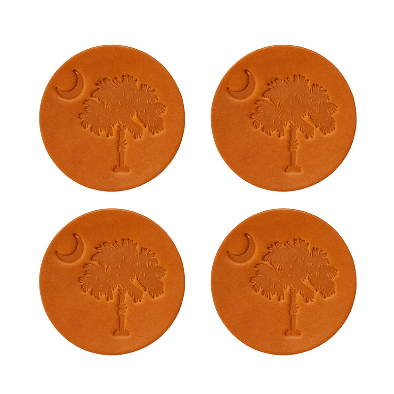 Whiskey Bridle Palmetto & Crescent Leather Coaster Set