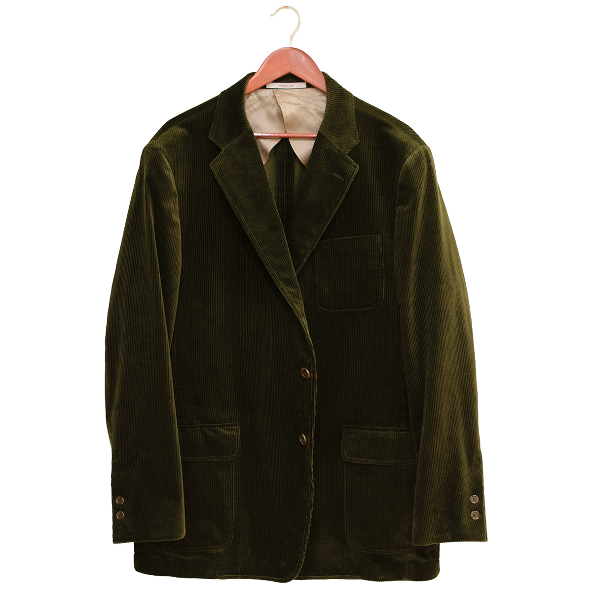 Olive Italian Corduroy Triple Patch Pocket Sport Coat - Made To Order