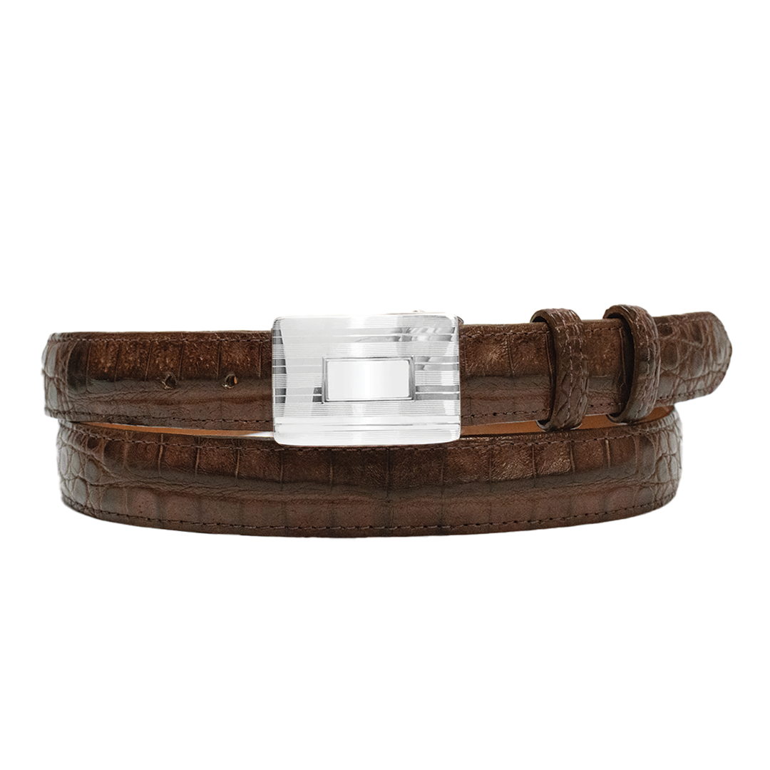 1" Morris & King Brown Caiman Crocodile & Sterling Belt