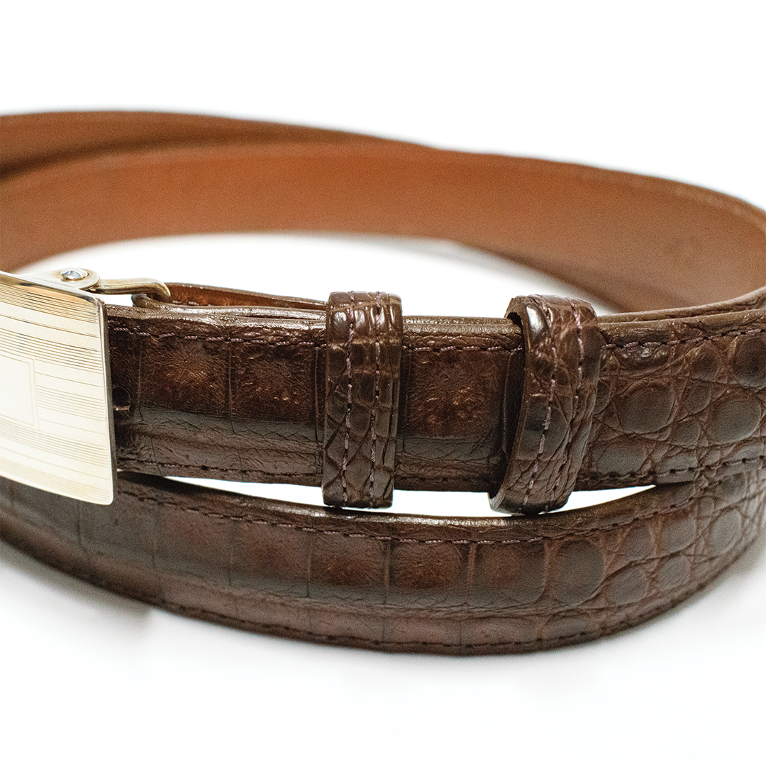 1" Morris & King Brown Caiman Crocodile & Sterling Belt