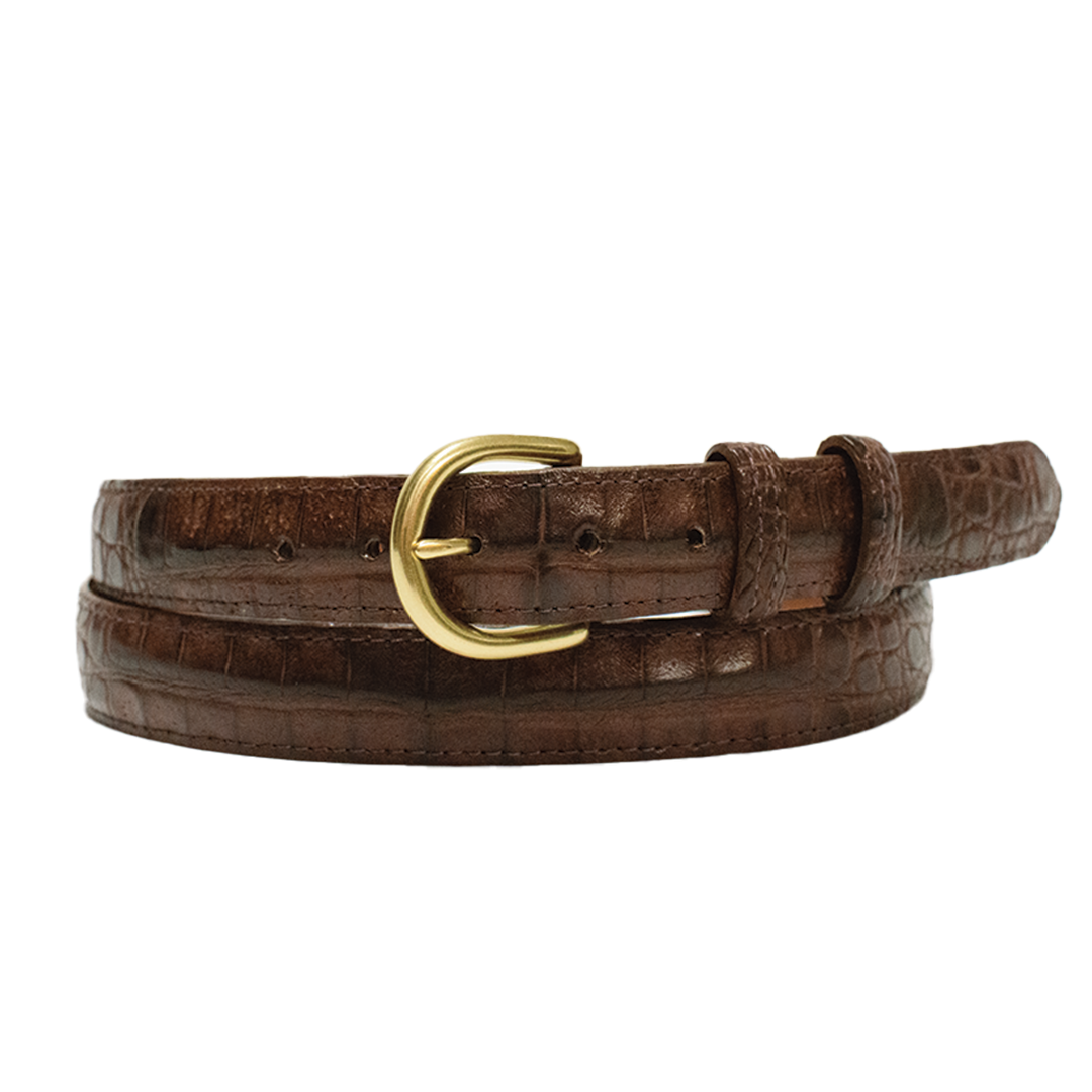 1" Brown Caiman Crocodile Classic Leather Belt