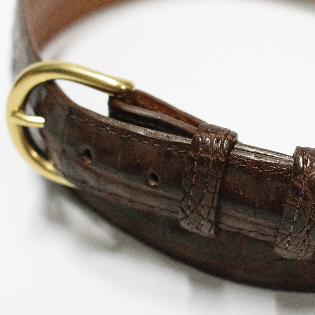 1" Brown Caiman Crocodile Classic Leather Belt