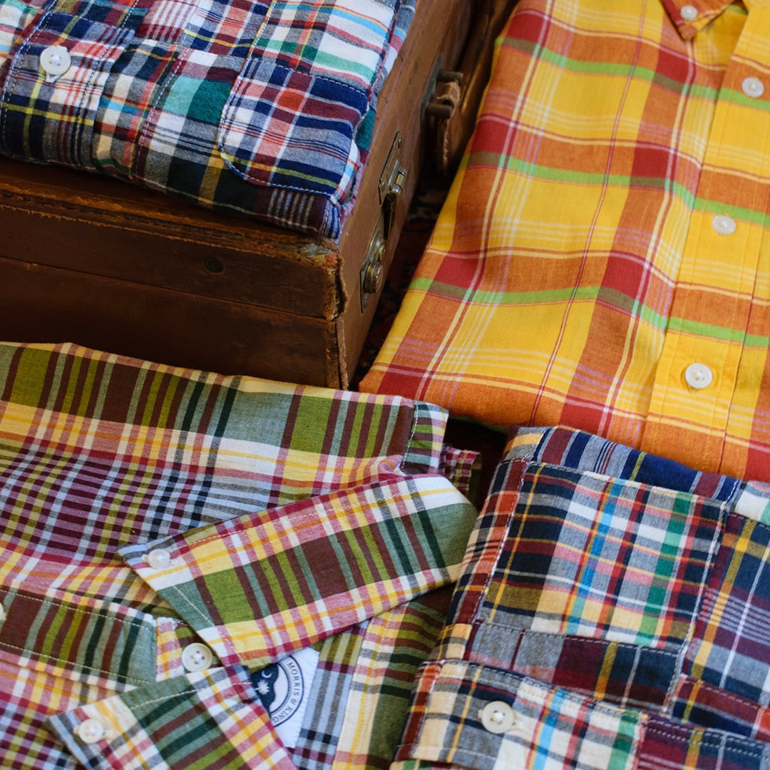 Red / Yellow Short Sleeve Madras Button Down Shirt - Classic Fit