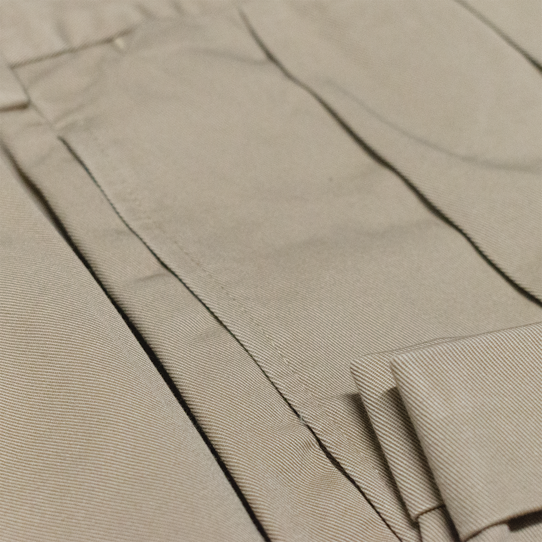Dark Khaki Pleated Combed Cotton Pants - Classic Fit