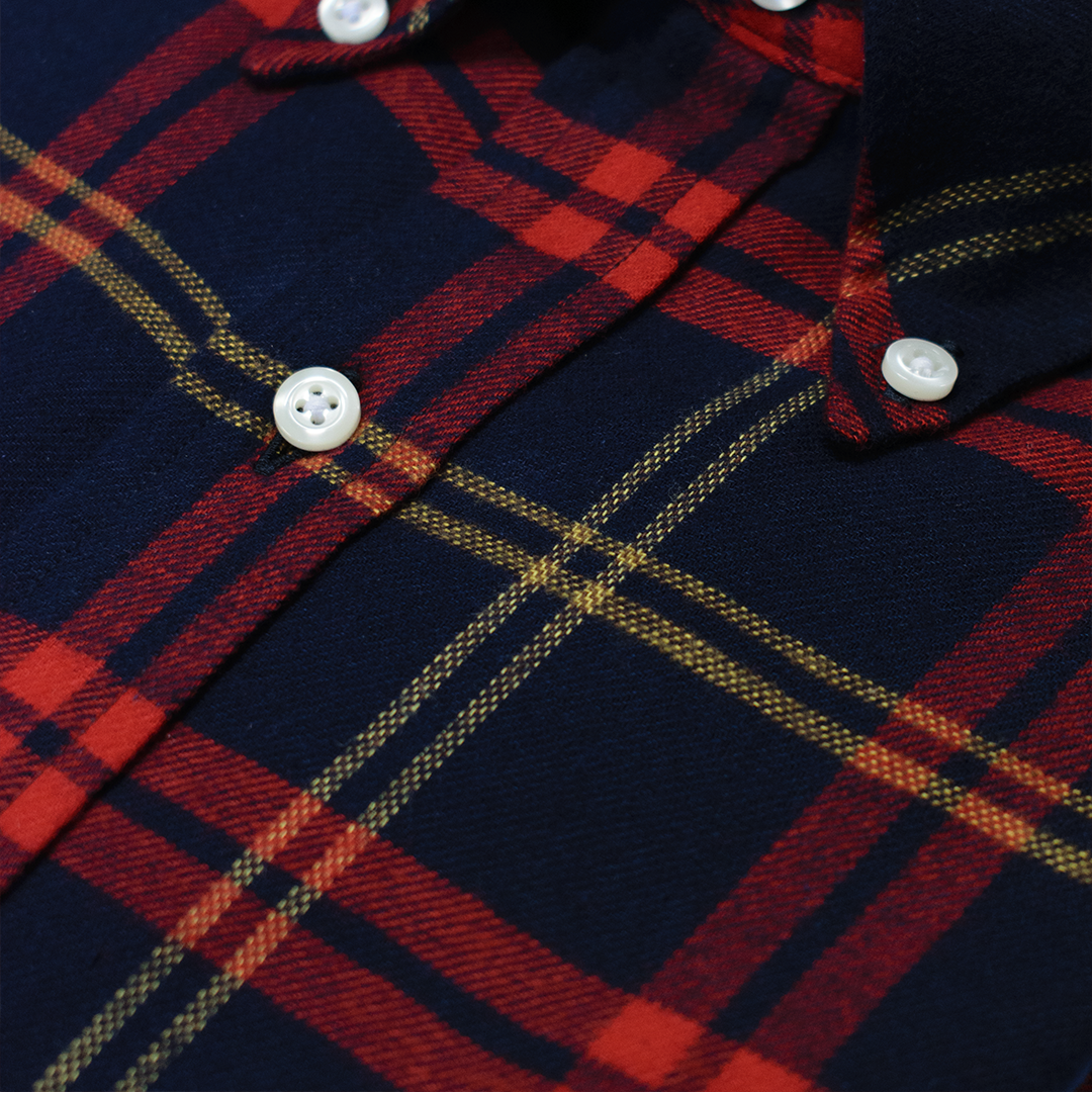Red / Navy / Yellow Plaid Button Down Shirt - Made To Order