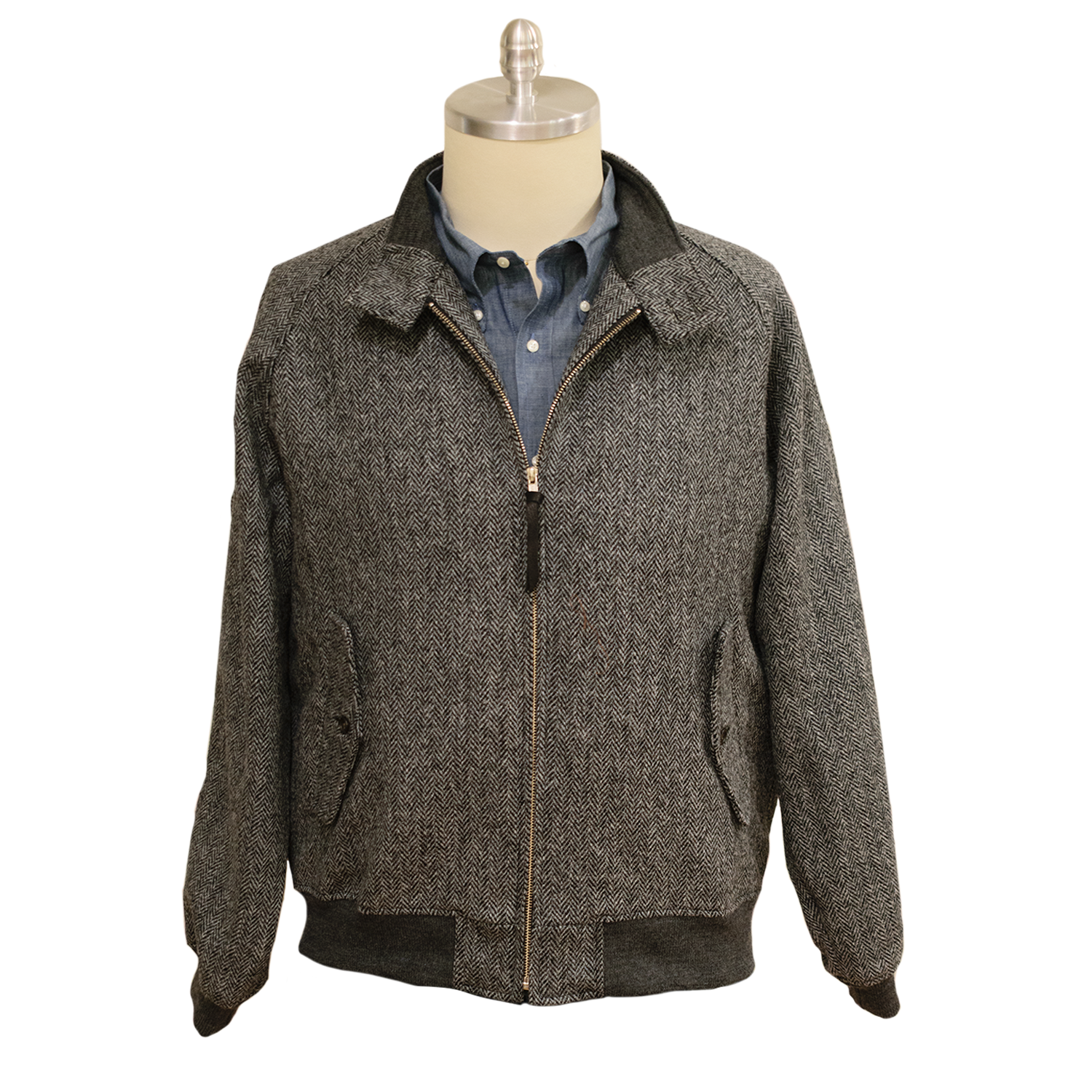 Charcoal Harris Tweed® Herringbone Harrington Jacket
