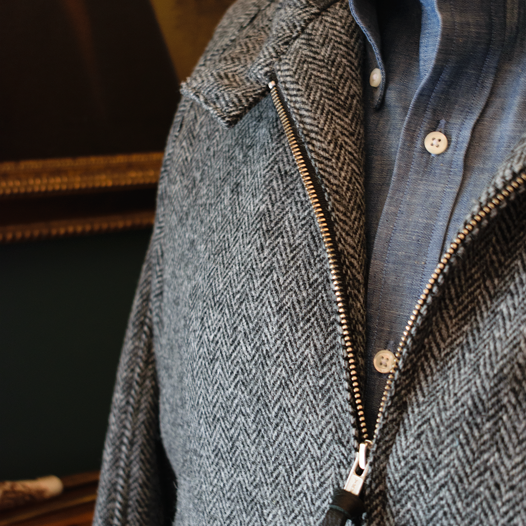 Charcoal Harris Tweed® Herringbone Harrington Jacket