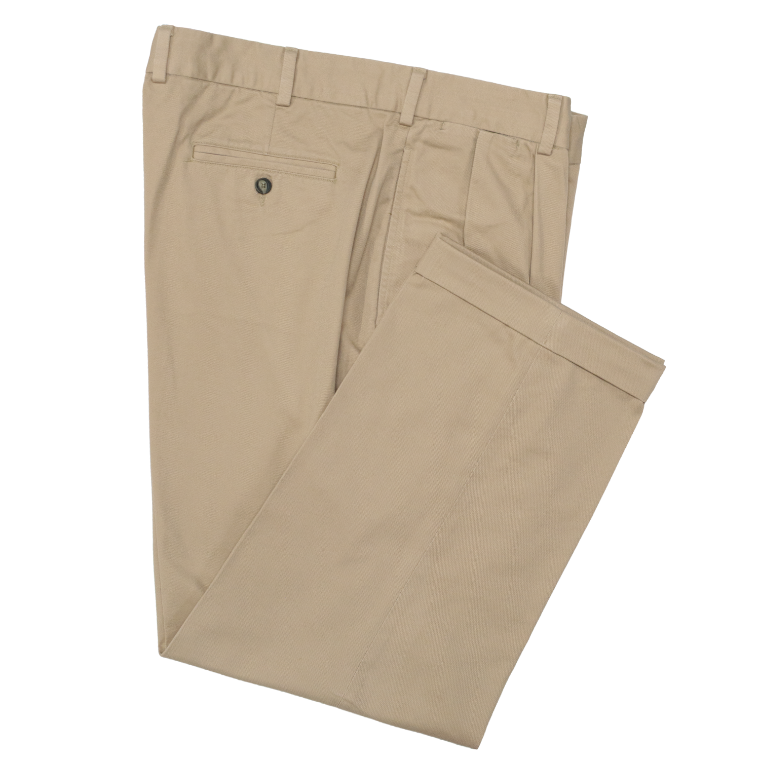 Khaki Pleated Combed Cotton Pants - Classic Fit