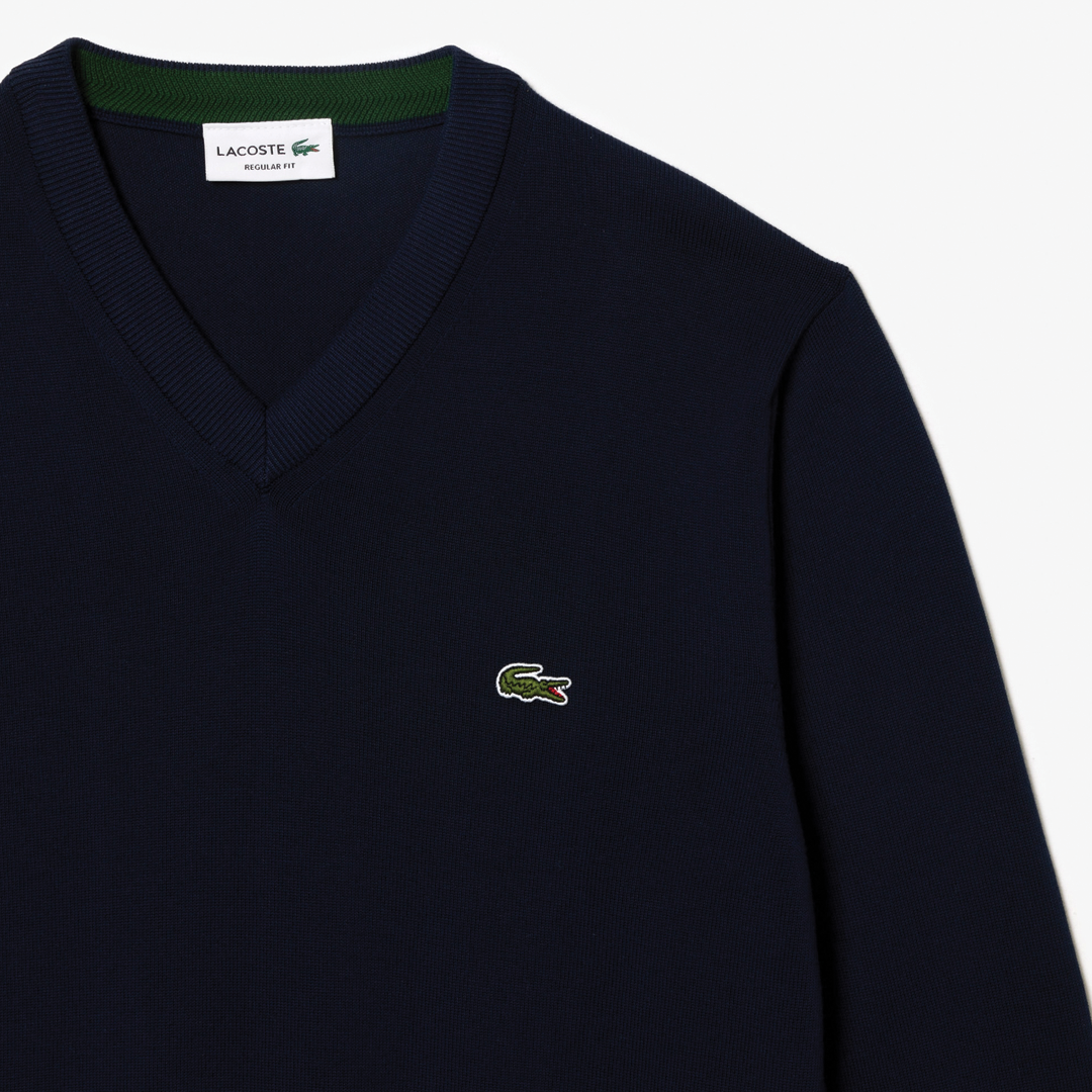 Navy Blue Cotton V-Neck Sweater