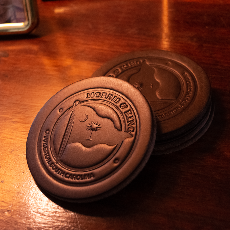 Black Bridle M&K Logo Leather Coaster Set