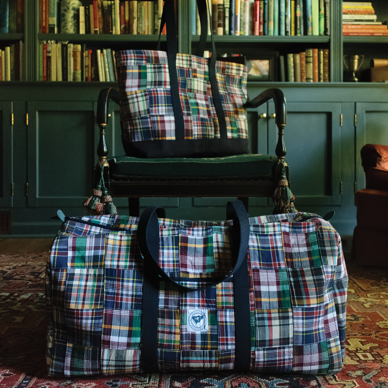 Classic Navy Patch Madras Weekender Bag