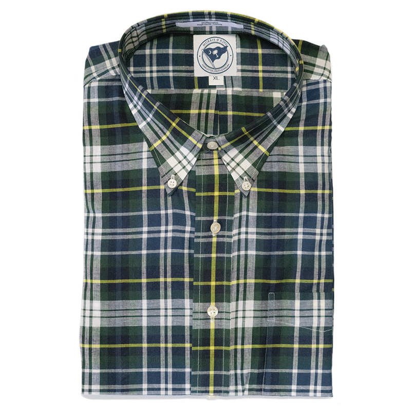 Morris & King Blue / Green Madras Button Down Shirt - Classic Fit