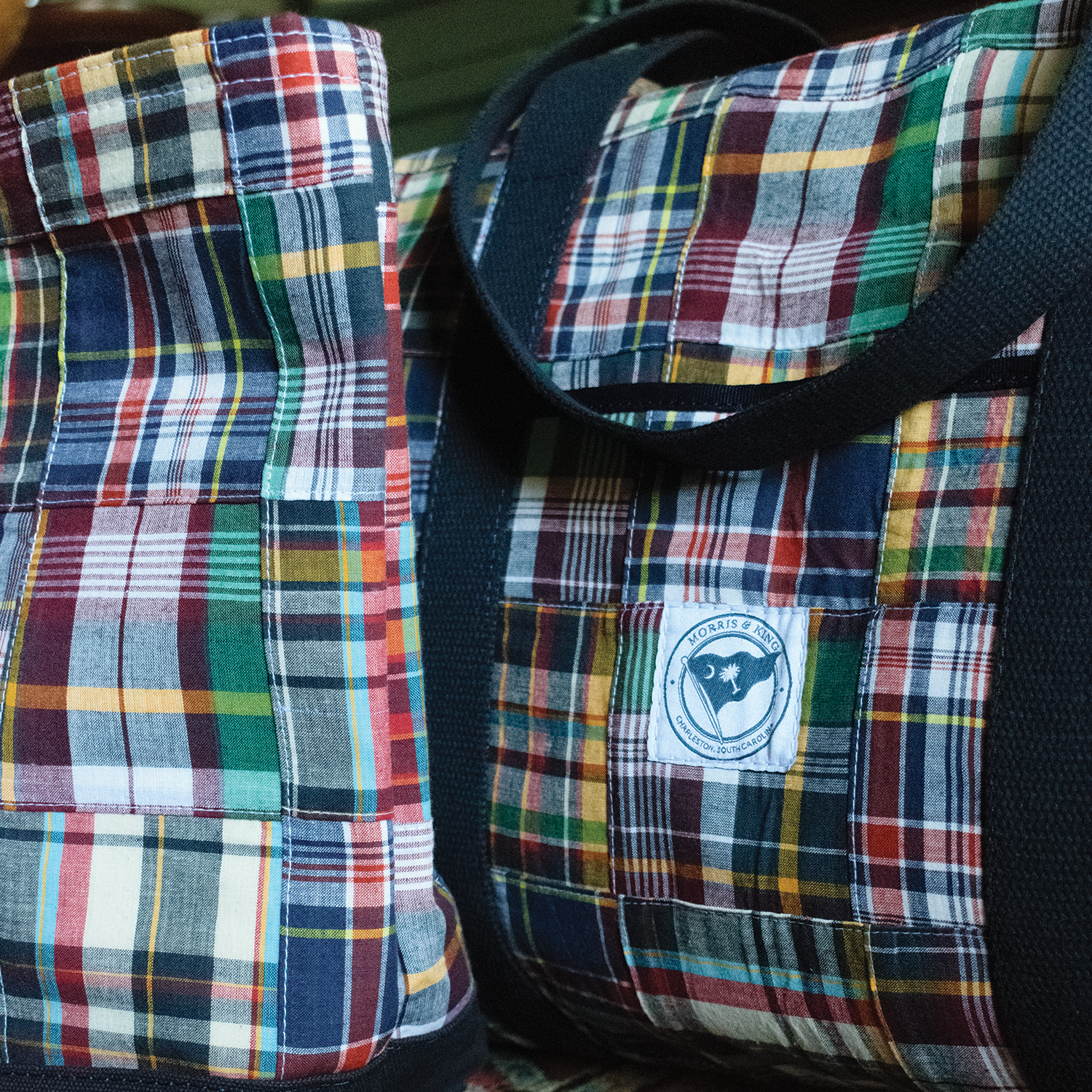 Classic Navy Patch Madras Weekender Bag