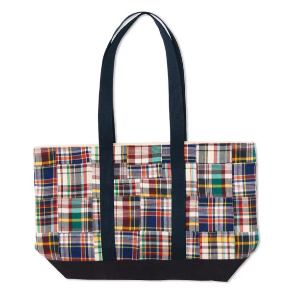 Navy Patch Madras Canvas Tote Bag