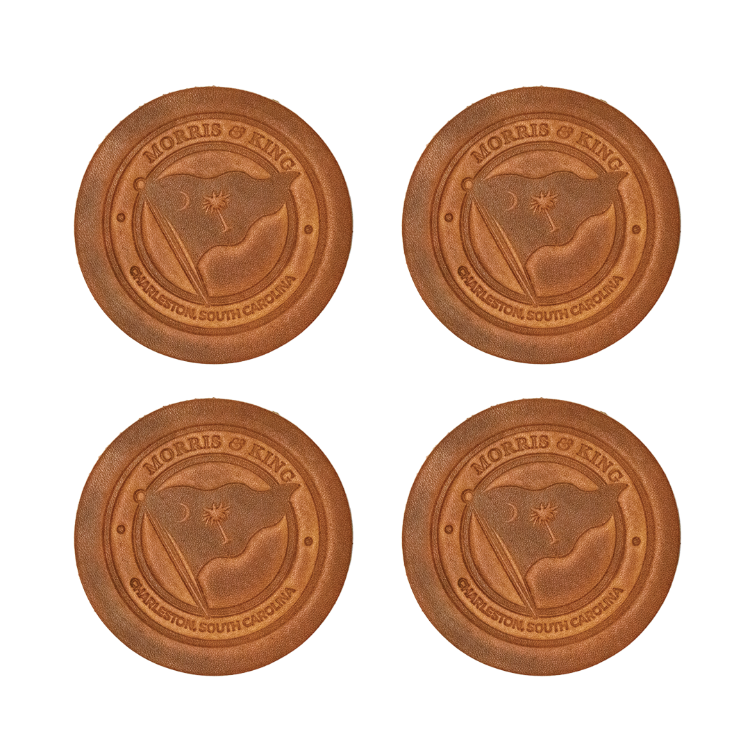 Mahogany Bridle M&K Logo Leather Coaster Set
