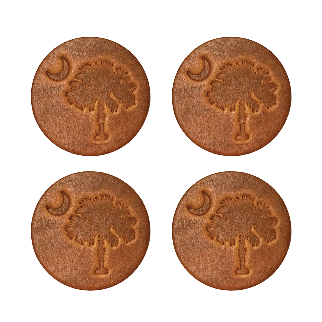 Mahogany Bridle Palmetto & Crescent Leather Coaster Set