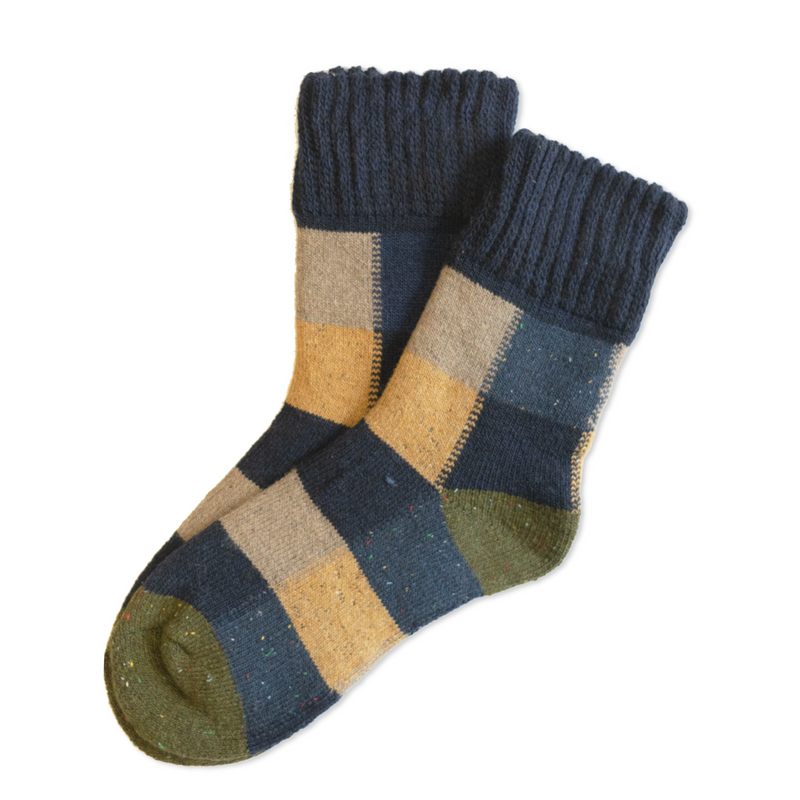 Navy Speckled Donegal Patchwork Socks