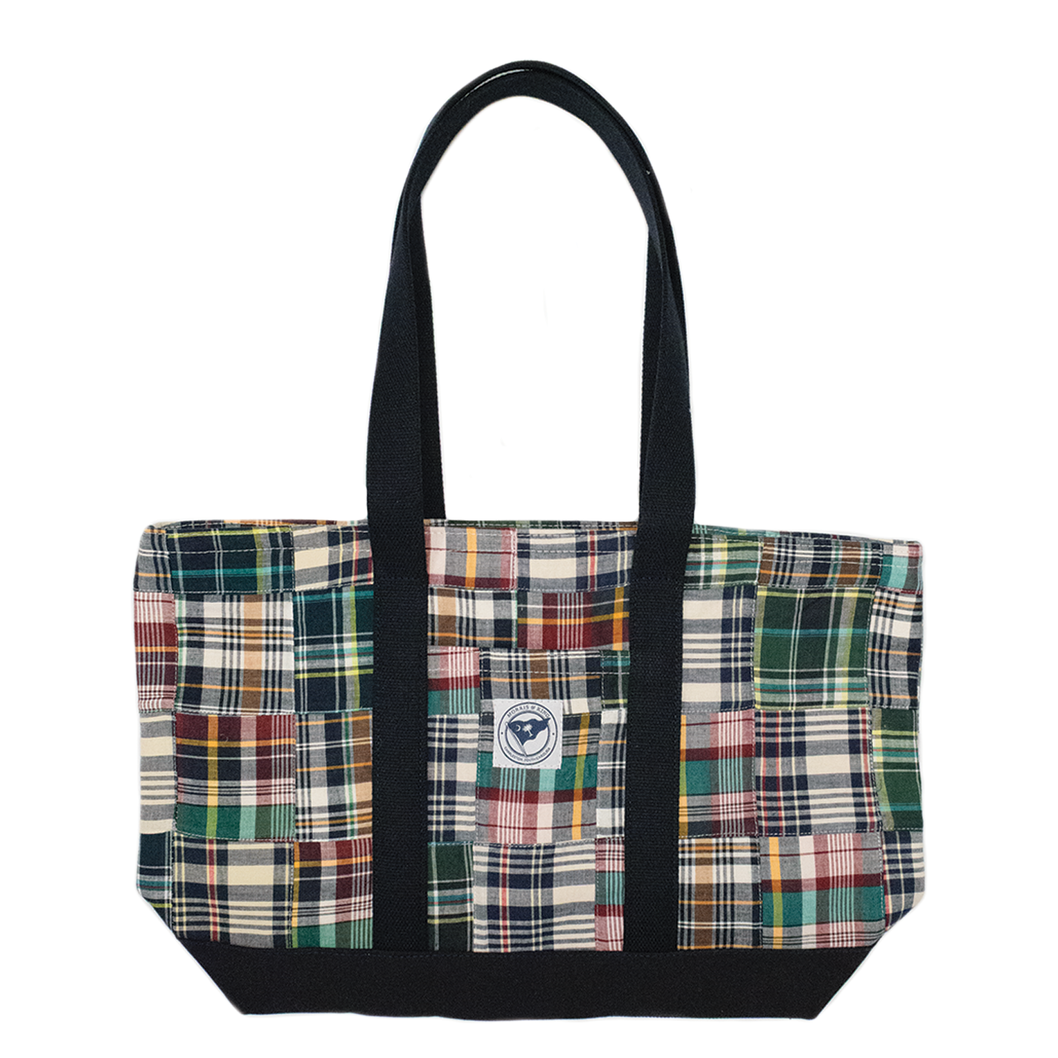 Navy Patch Madras Canvas Tote Bag