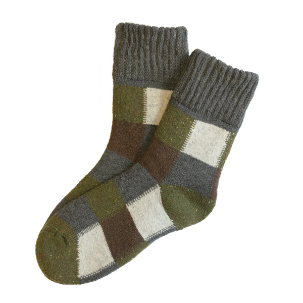 Olive/Charcoal Speckled Donegal Patchwork Socks