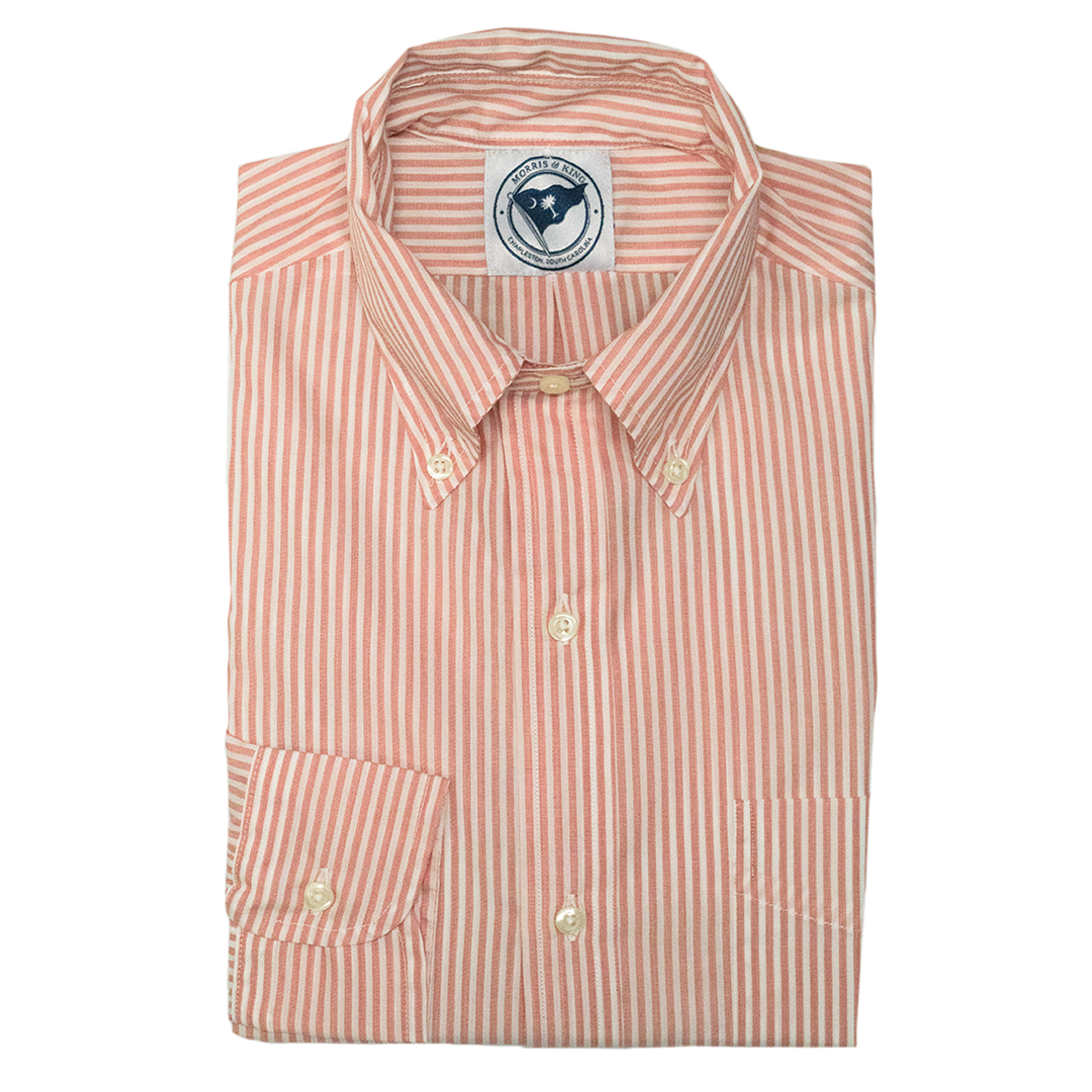 Red Bengal Stripe Poplin MTO Button Down Shirt - Classic Fit