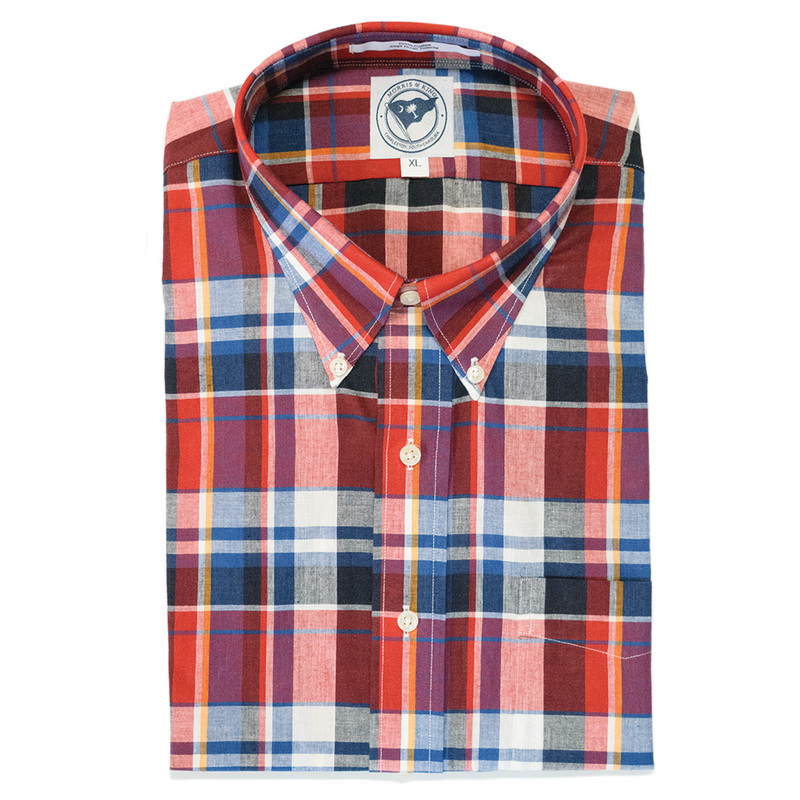 Morris & King Red / Blue Madras Button Down Shirt - Classic Fit