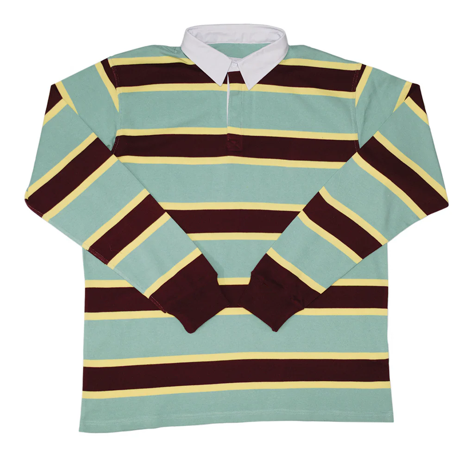 Summer Green / Sand / Wine Stripe Rugby Shirt - Regular Fit