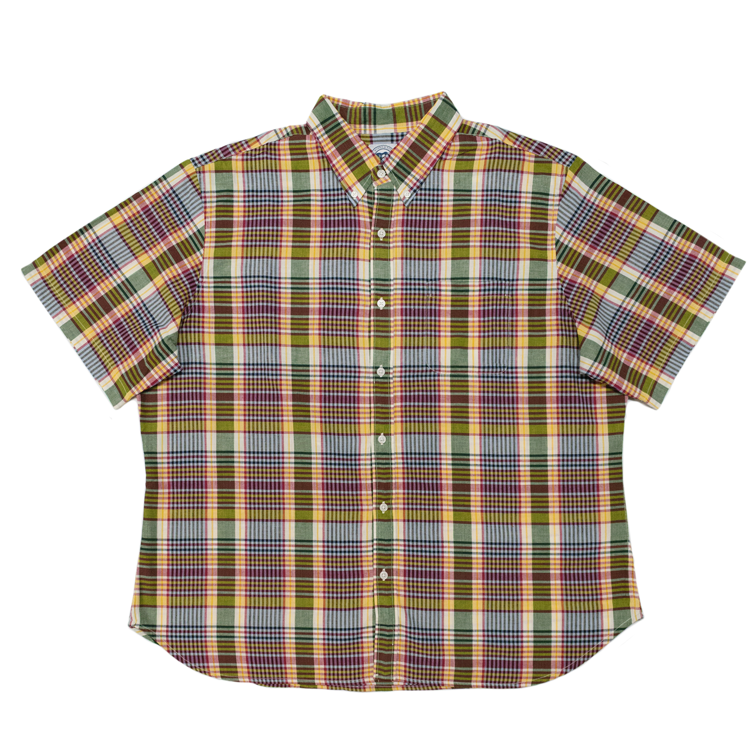 Green / Yellow / Red Short Sleeve Madras Button Down Shirt - Classic Fit