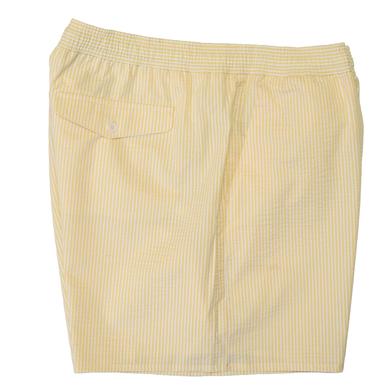 White / Yellow Mid Length Striped Textured Swim Trunks