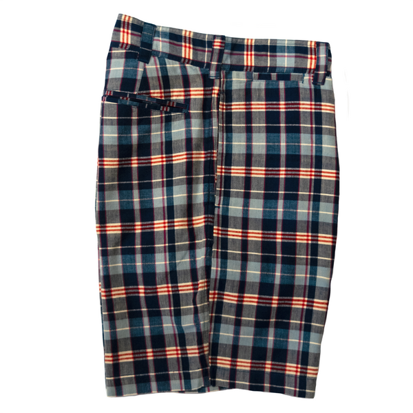 Blue / Red Madras Shorts - Trim Fit