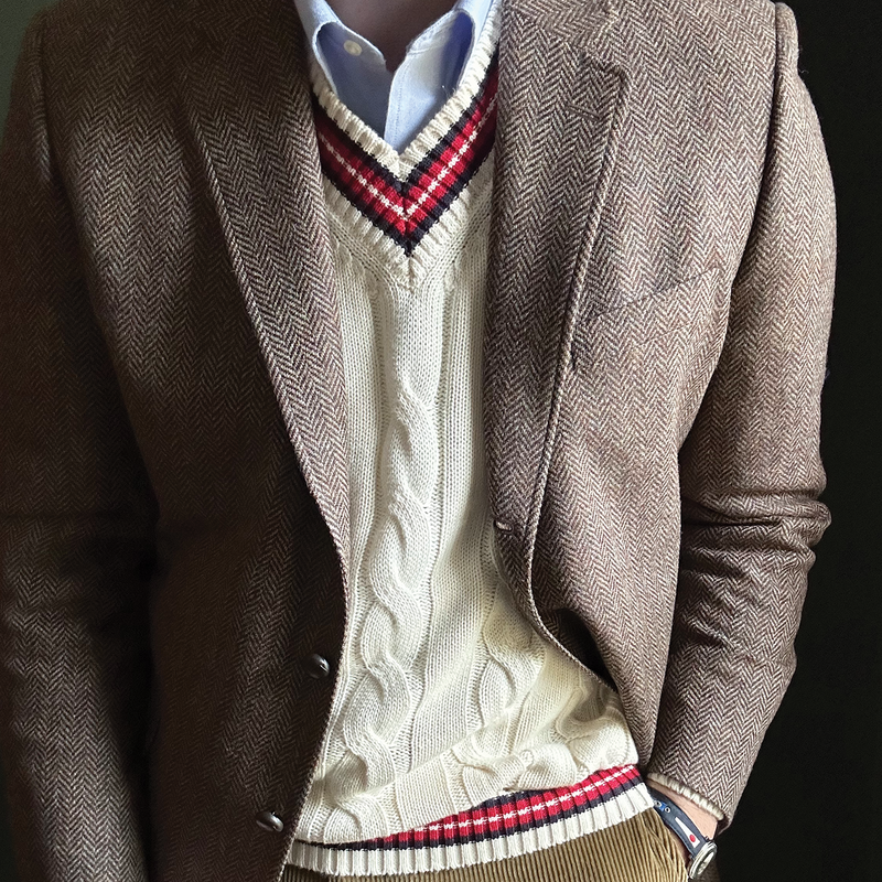 Brown & Olive / Blue Melange Herringbone Sport Coat
