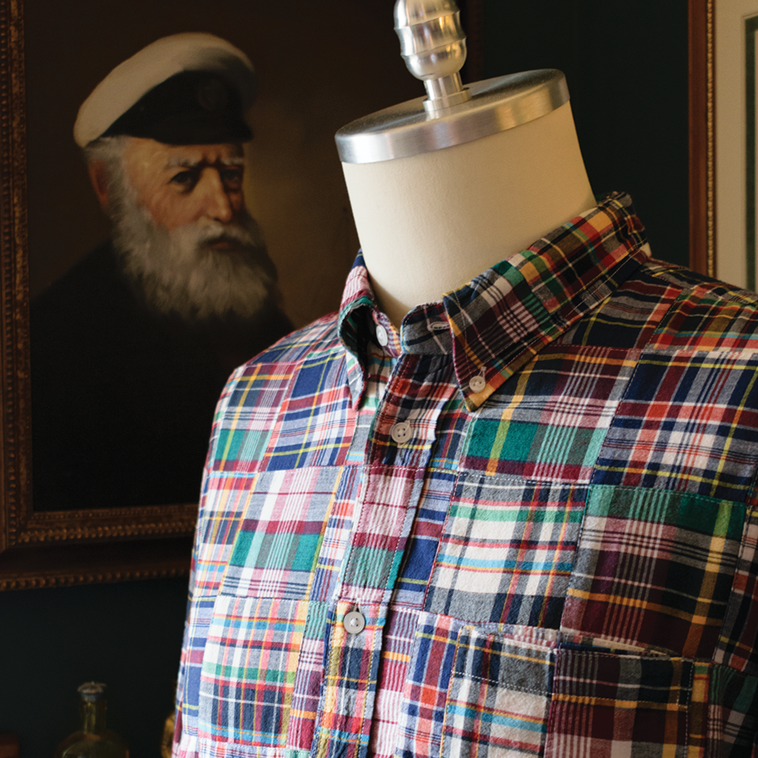 Navy Patch Madras Button Down Shirt - Classic Fit