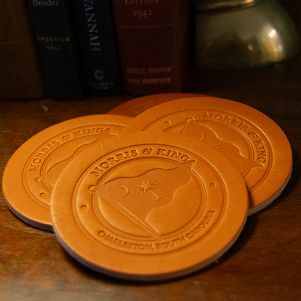 Mahogany Bridle M&K Logo Leather Coaster Set