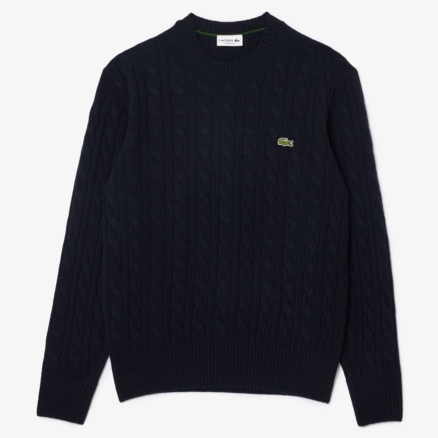 Navy Cable Knit Wool Crew Neck Sweater