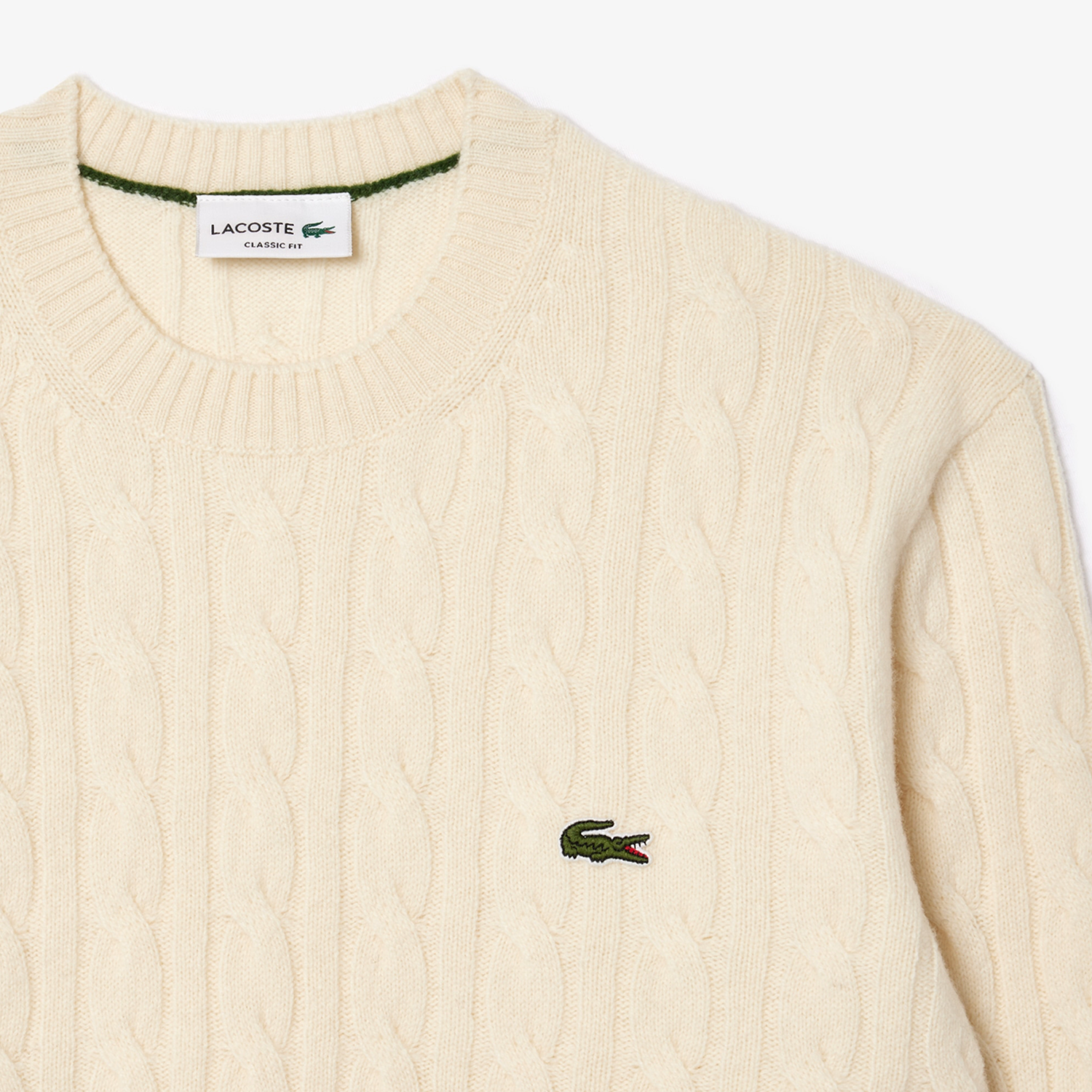 Cream Cable Knit Wool Crew Neck Sweater